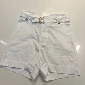 White Cotton High-Waist Shorts w/ Belt & Gold Hardware – Size S – New/Unworn
